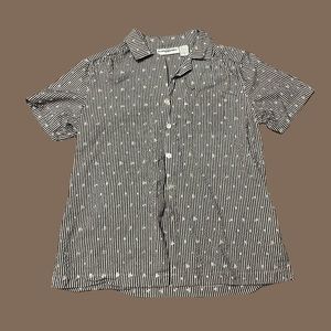 Pink, Black, and White Striped Cathy Daniels Short Sleeve Button Up Women's M